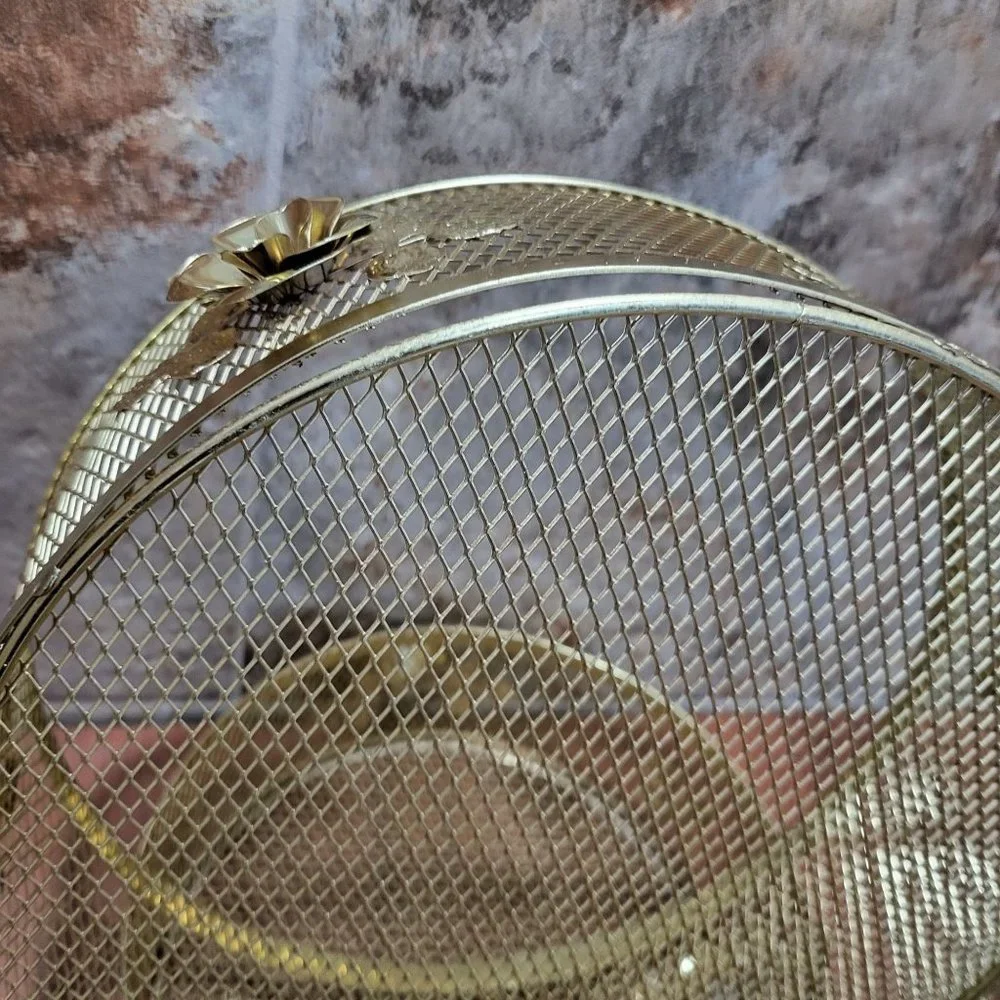 VTG Gold Plated Wire Mesh Baskets Round Metal Trays Rose Leaves Set of 3